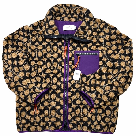 Coach Jackets & Blazers - Rare NWT Coach C0633 Tan, Black, Purple Signature Monogram Sherpa Jacket